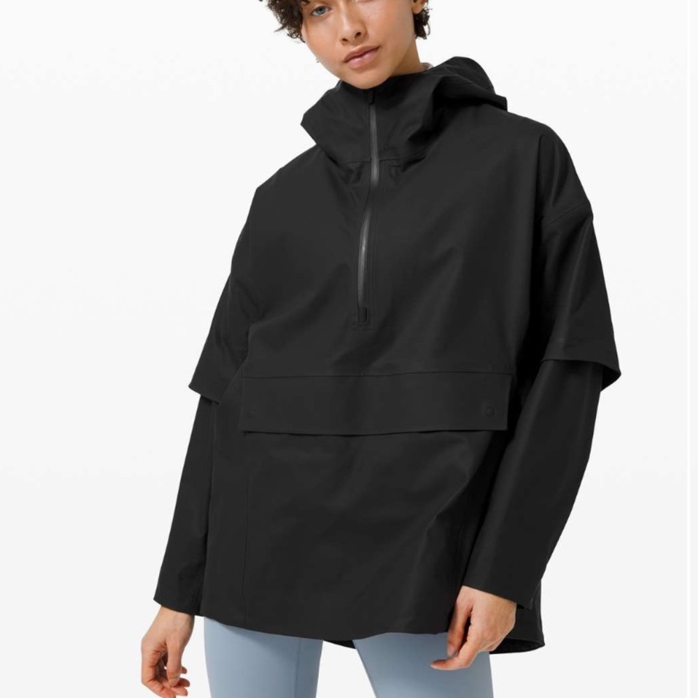 lululemon athletica Black Into the Drizzle 1/2 zip rain jacket